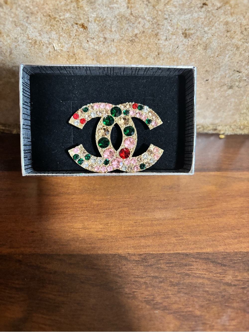 Multicolor Crystal Interlock Brooch - Luxe Designer Style